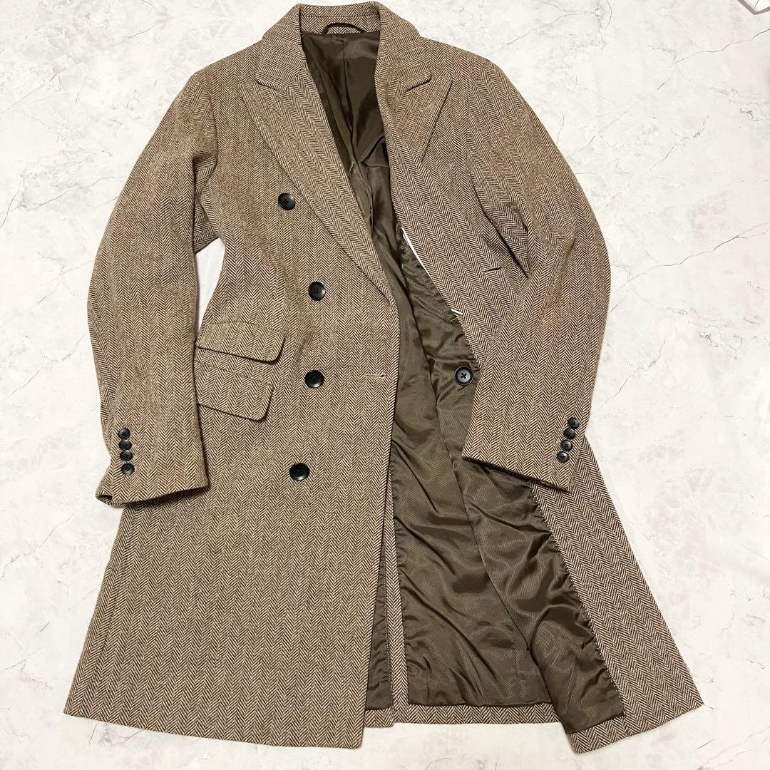 美品 SUIT SELECT チェスター ヘリンボーン LL ウール コート