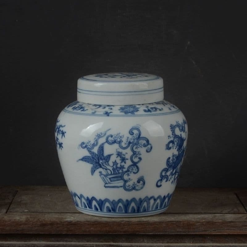 明成化青花嬰戯紋天字缶 景徳鎮 陶磁器 装飾品 現代工芸品 美術品 置物