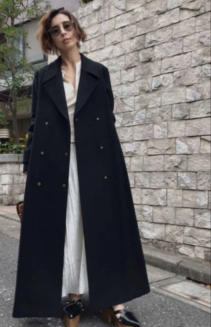 BELT FLARE LONG COAT ブラック