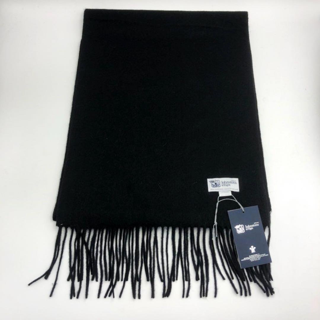 ジョンストンズ　中判　マフラー　スカーフ　ブラック　タータンチェック