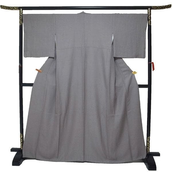 色無地 着物 袷 灰紫 地紋 セミフォーマル 絹 裄68 Ｌ 中古 sn1899