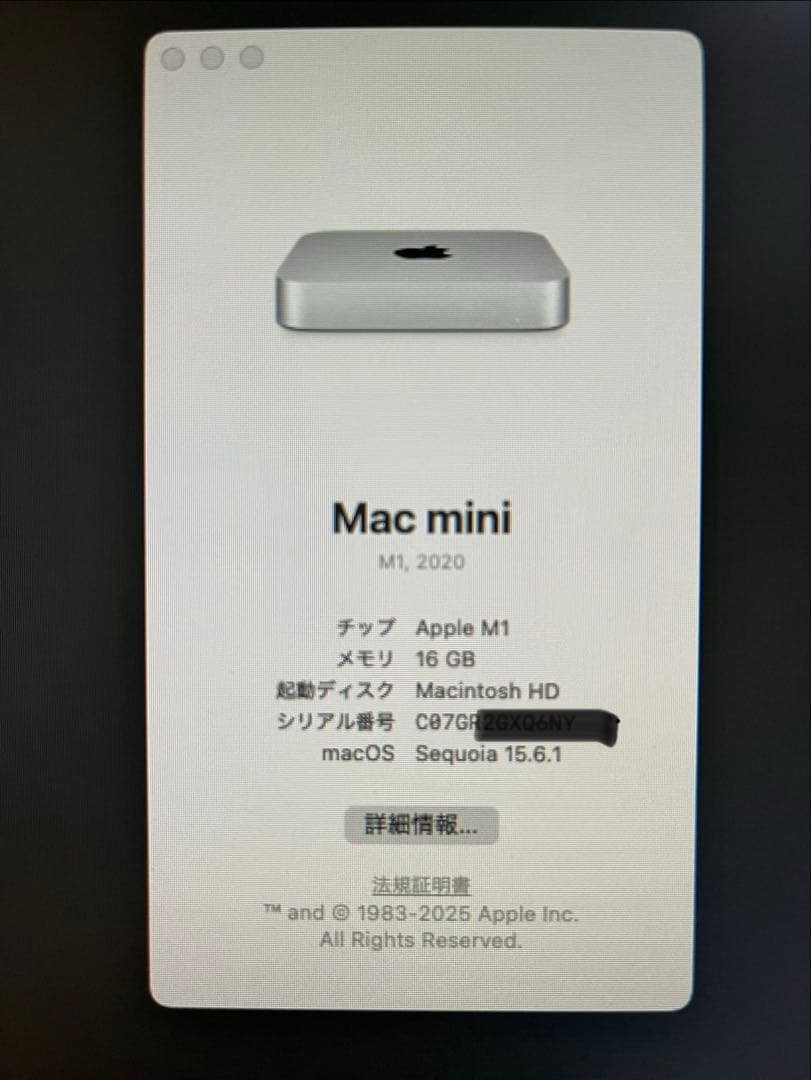 Macデスクトップ Apple Mac mini M1 2020 16GB 256ssd