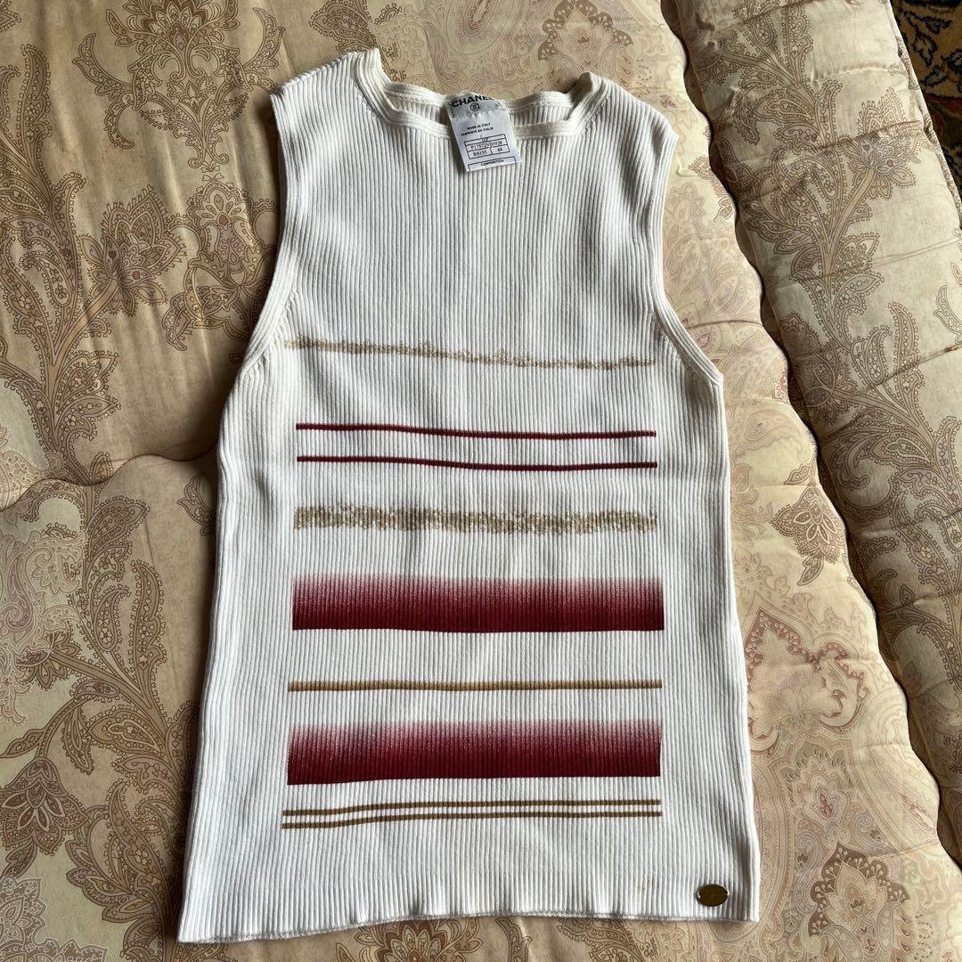 CHANEL シャネル　タンクトップ リブ ニット ボーダー ITALY 44