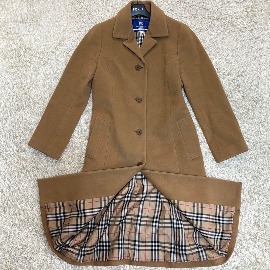 極美品　バーバリーブルーレーベル　カシミヤ　ロングコート　ノバチェック　Mサイズ