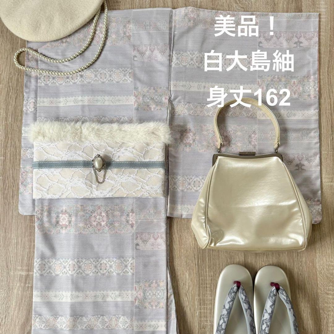 美品！白大島紬 袷 着物 身丈162cm