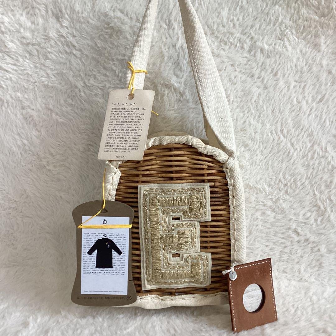 エバゴス Eワッペン　ハンドバッグ　カゴバッグ　キャンバス 鏡付き