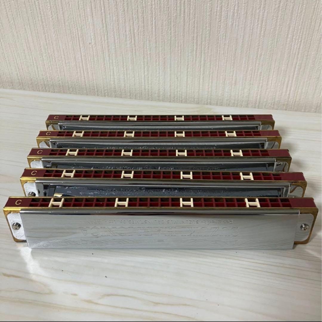 ② 【中古品】SUZUKI 24穴複音ハーモニカ５本　Am ANm