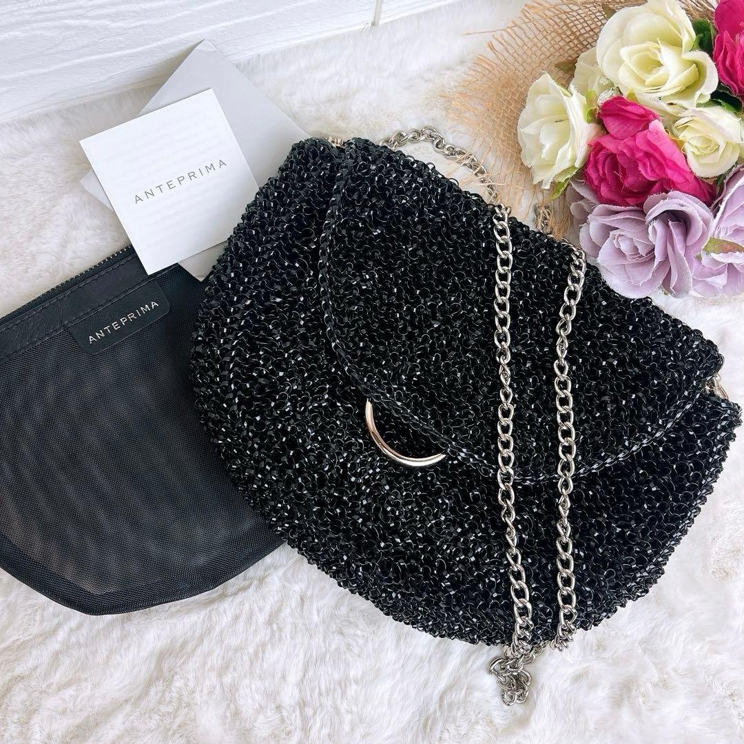 極美品☆アンテプリマ チェーンショルダーバッグ ポーチ 保証書付き ブラック