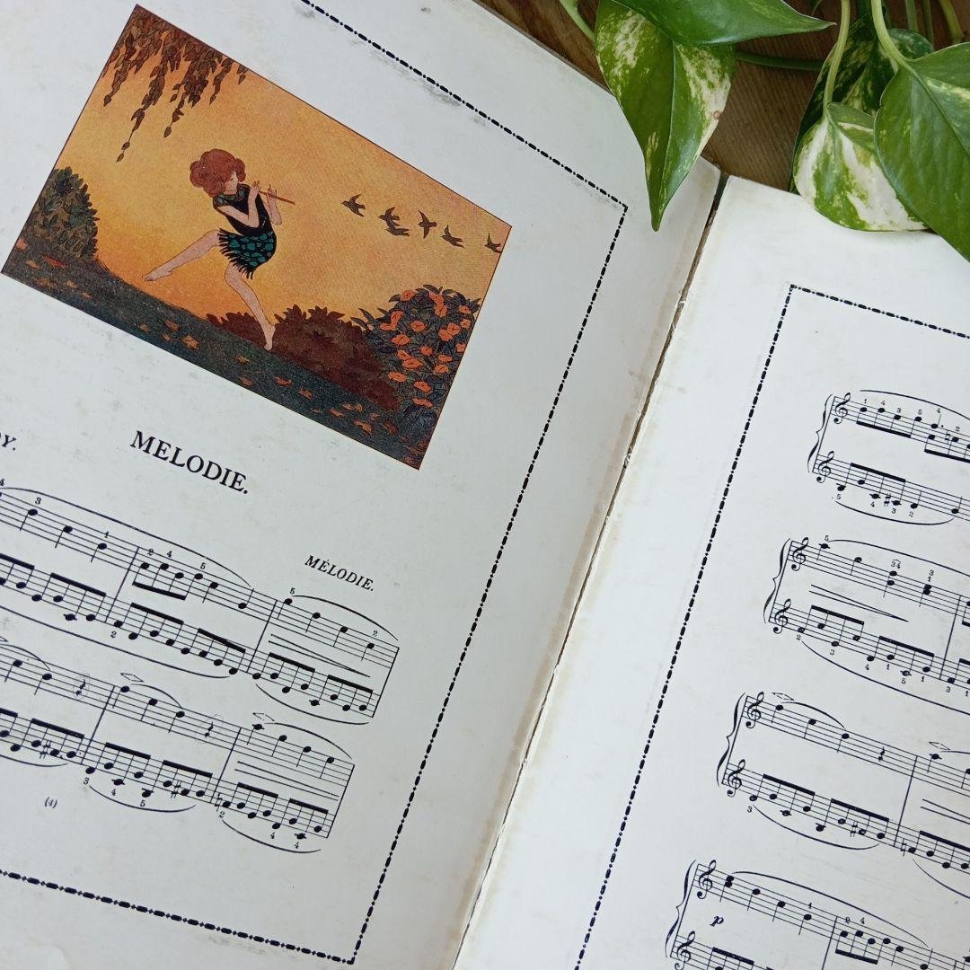 洋書古書1922年メッセージ　楽譜シューマン　ルメール画集アンティーク 水彩画