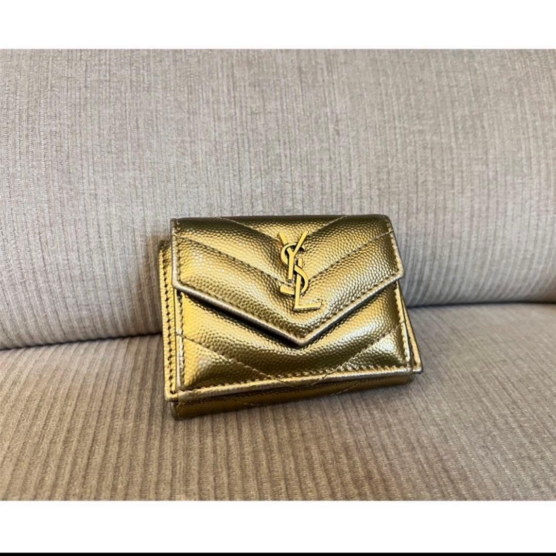 値下げ◎YSL サンローラン三つ折り財布Wallet ウォレットミニ財布ゴールド