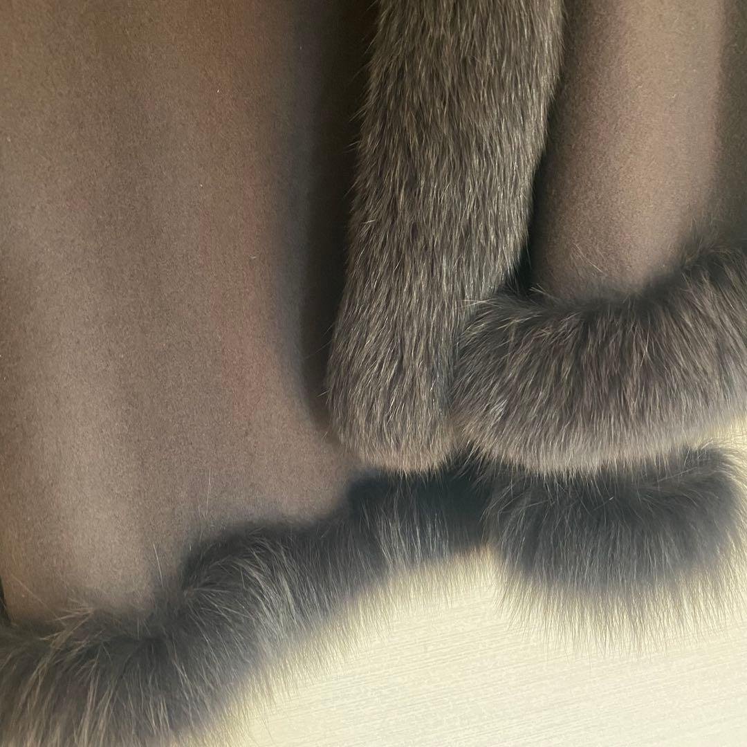 カシミヤ100% ケープコート　ダークグレーポンチョ