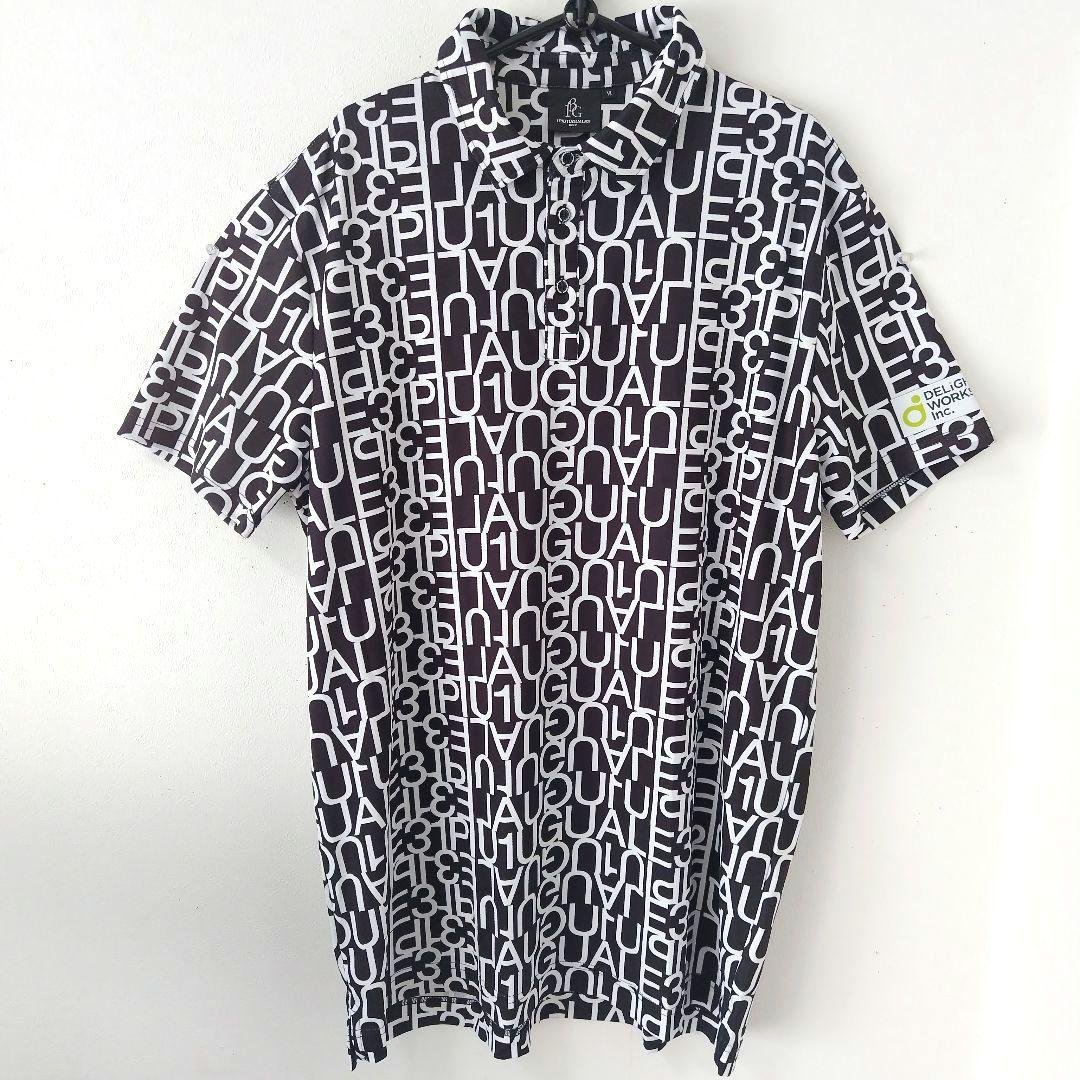【美品】1PIU1UGUALE3 GOLF ロゴ ポロシャツ 半袖 XL 白黒
