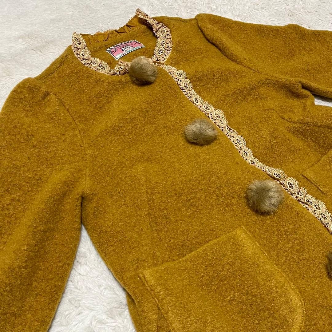 美品　yukiemon ユキエモン　ロング　コート　ノーカラー　ボンボン　レース