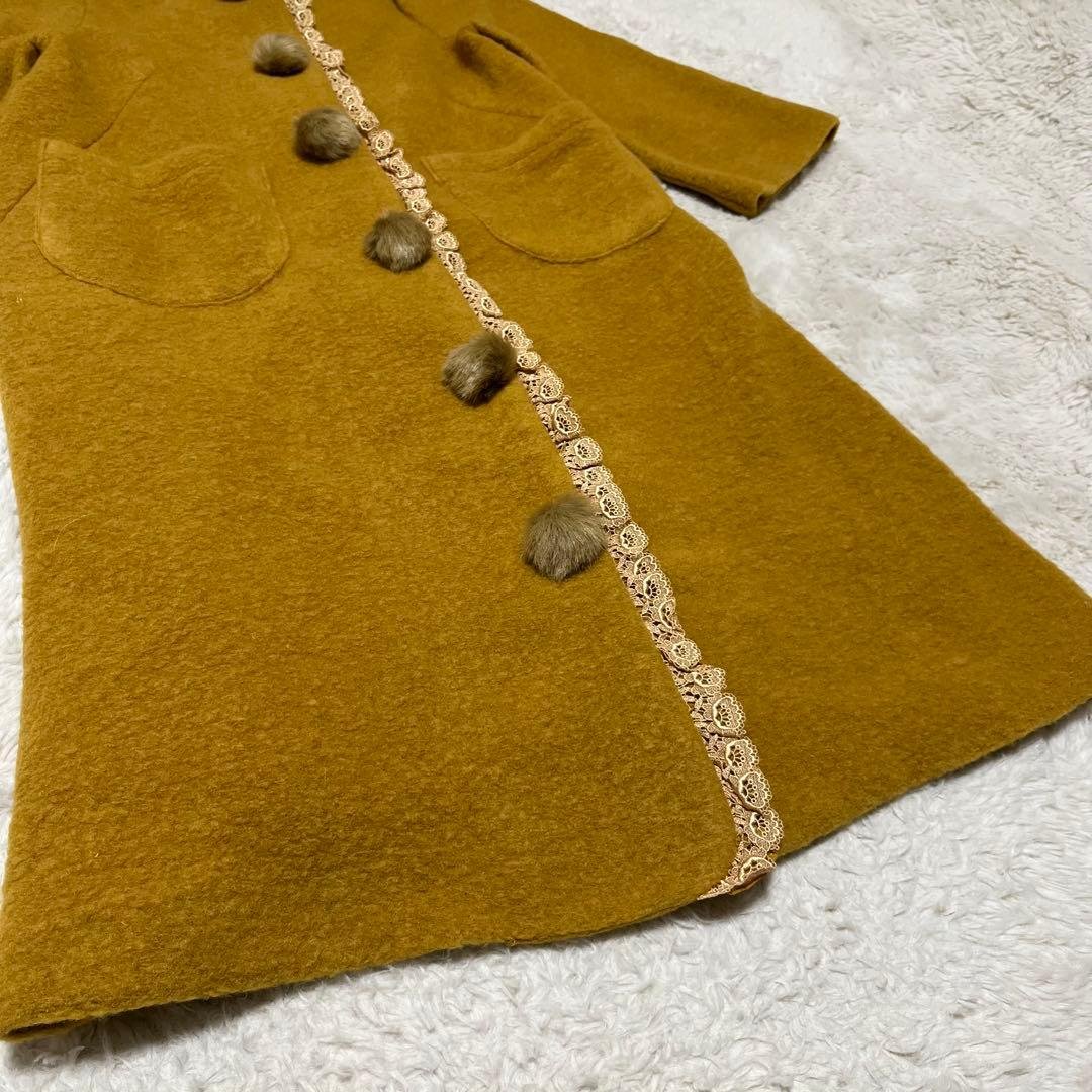 美品　yukiemon ユキエモン　ロング　コート　ノーカラー　ボンボン　レース