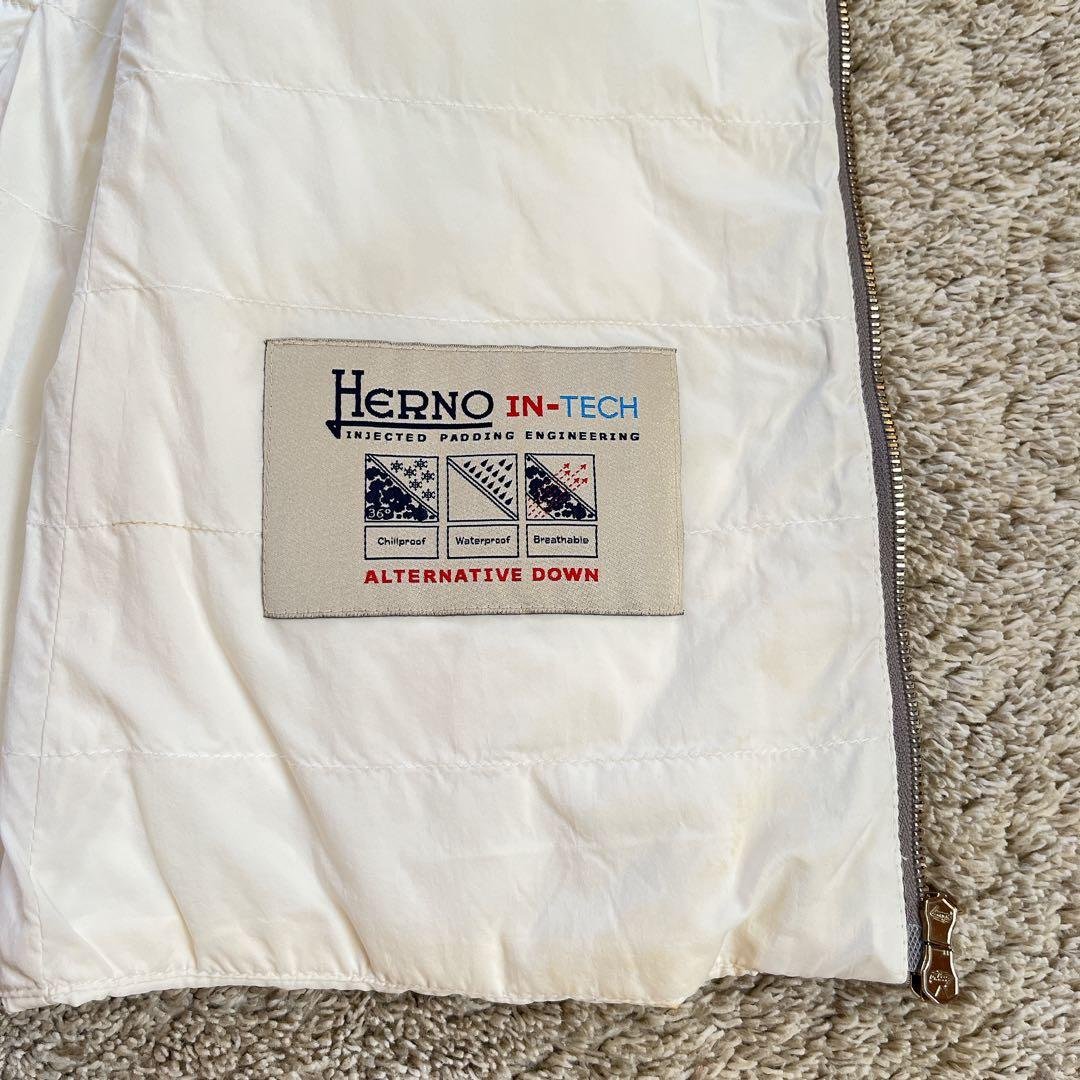 美品　大きいサイズ　HERNO ヘルノ　ダウンベスト　バイカラー　白　グレー