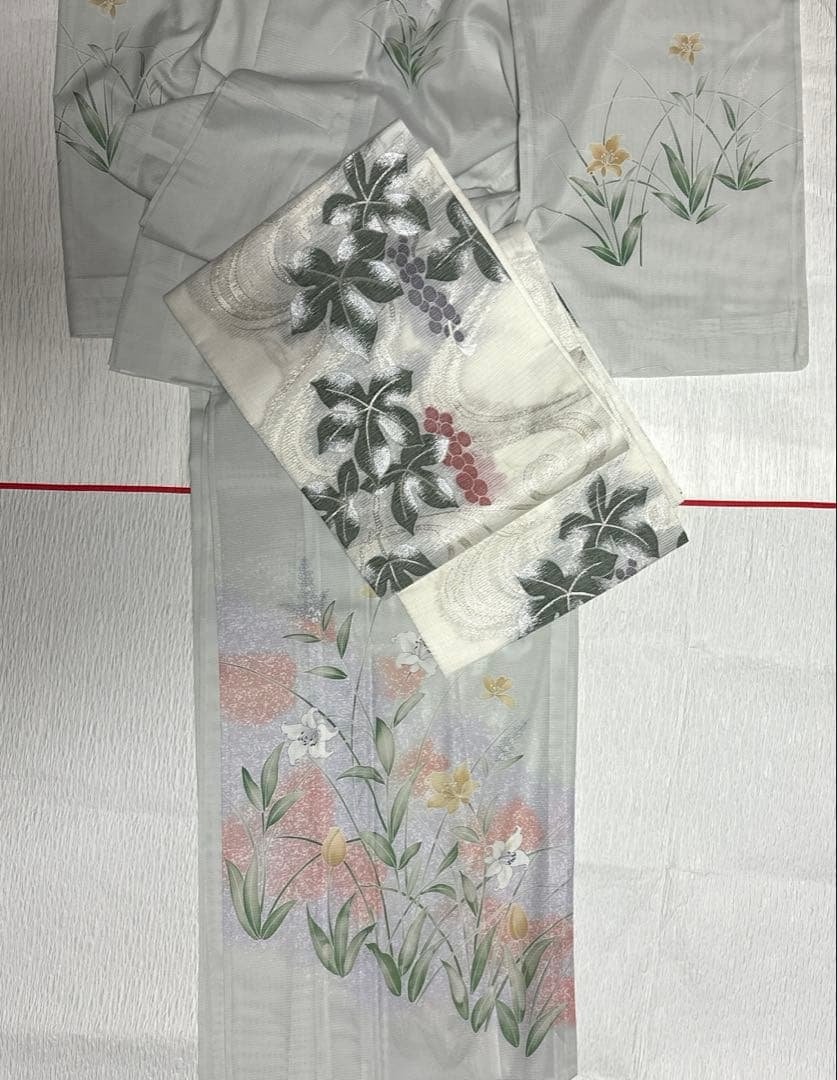 洗える着物 絽訪問着 絽長襦袢 絽袋帯 セット しつけ付き