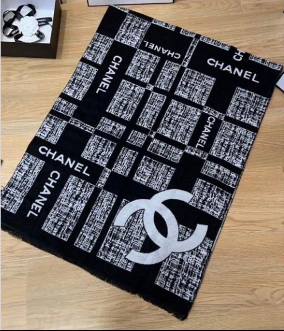 CHANEL ノベルティ ストール 大判 マフラー カメリアリボン付き