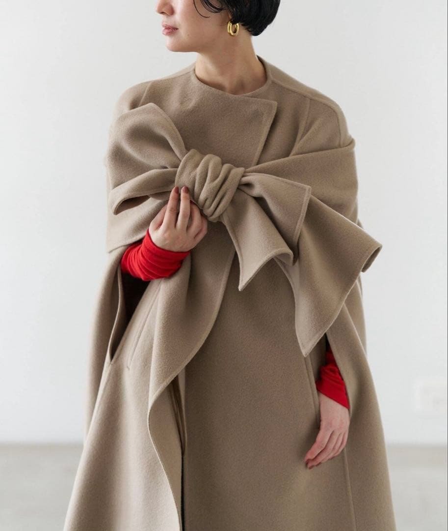 VERMEIL par iena Super140s マントコート　ベージュ