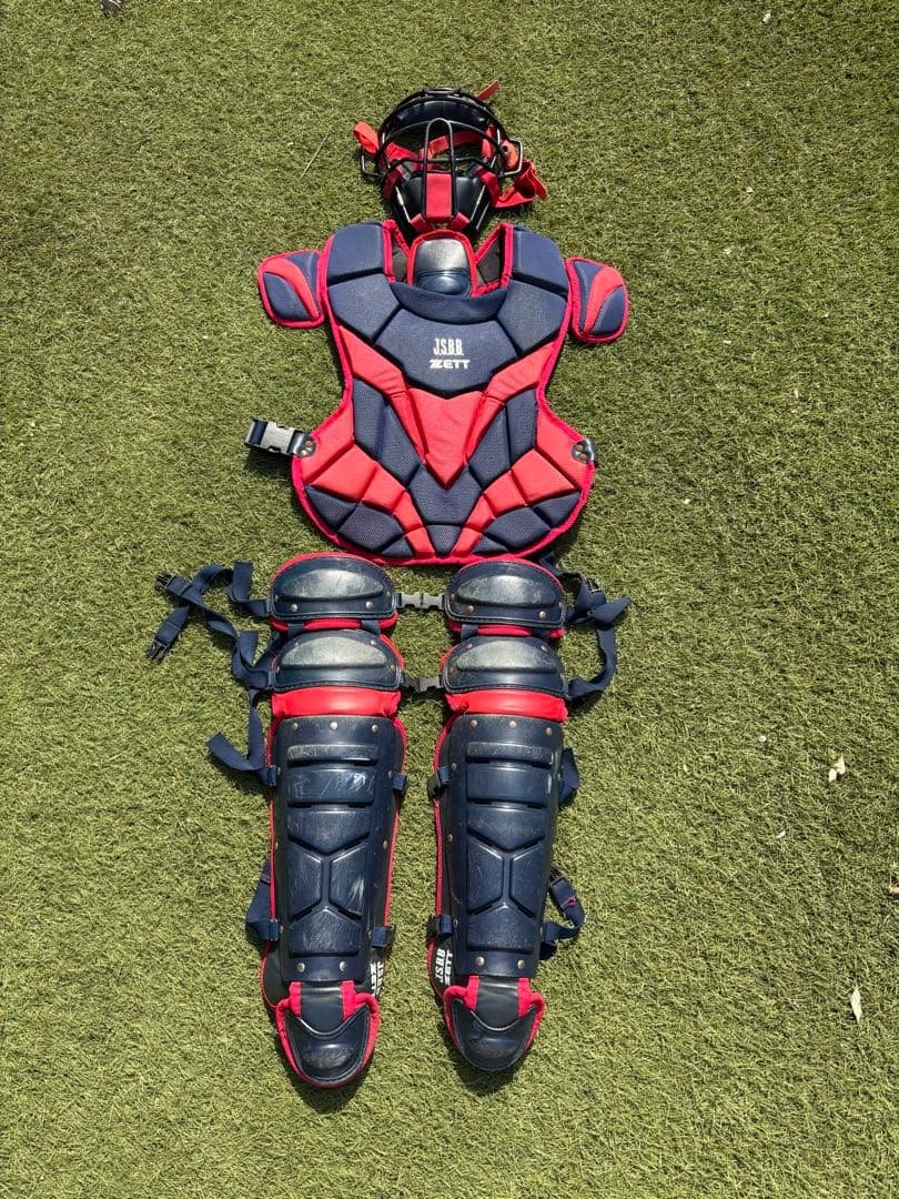 ZETT 軟式キャッチャー用プロテクター 赤青　3点セット