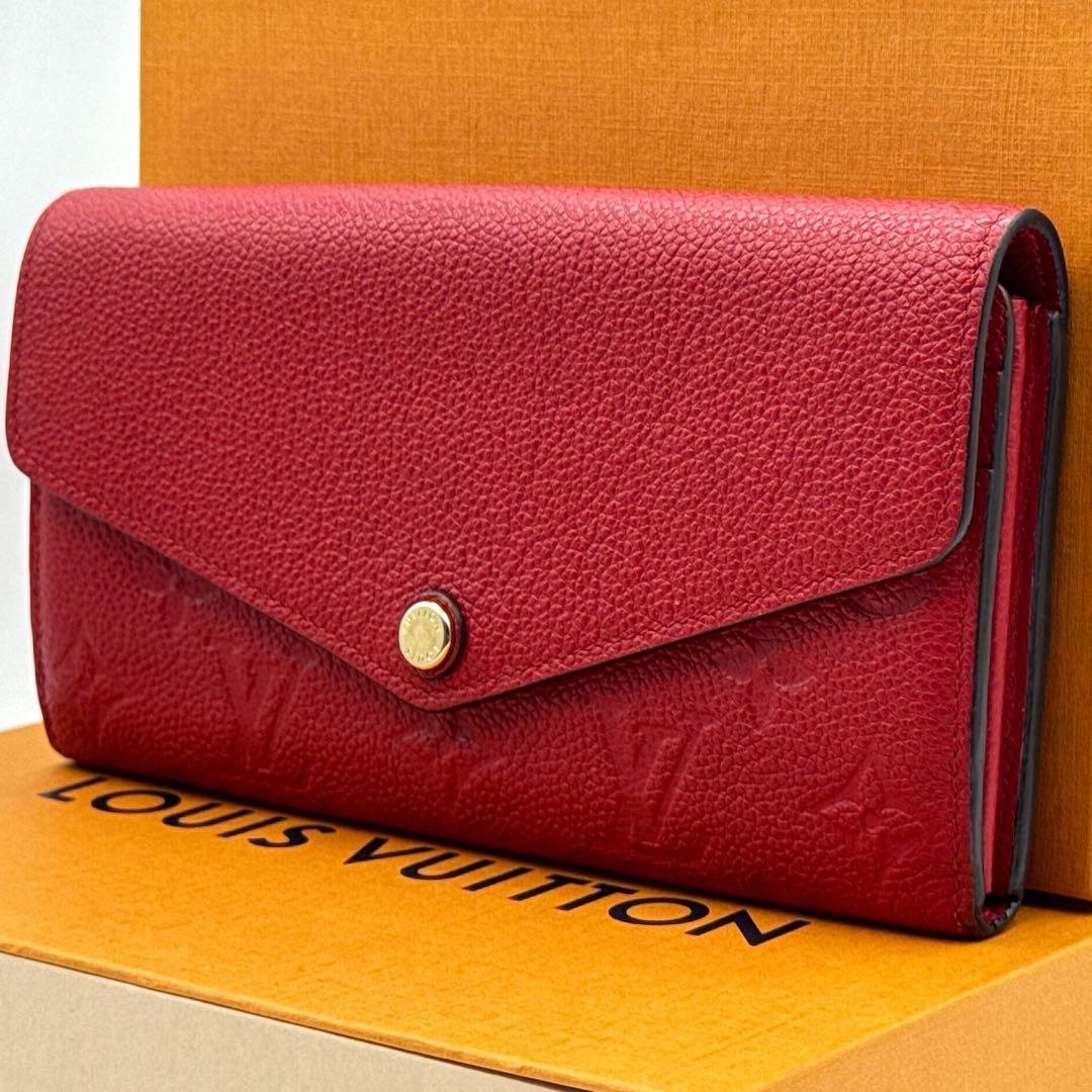 【美品】ルイヴィトン ポルトフォイユ・サラ モノグラム・アンプラント 長財布 赤
