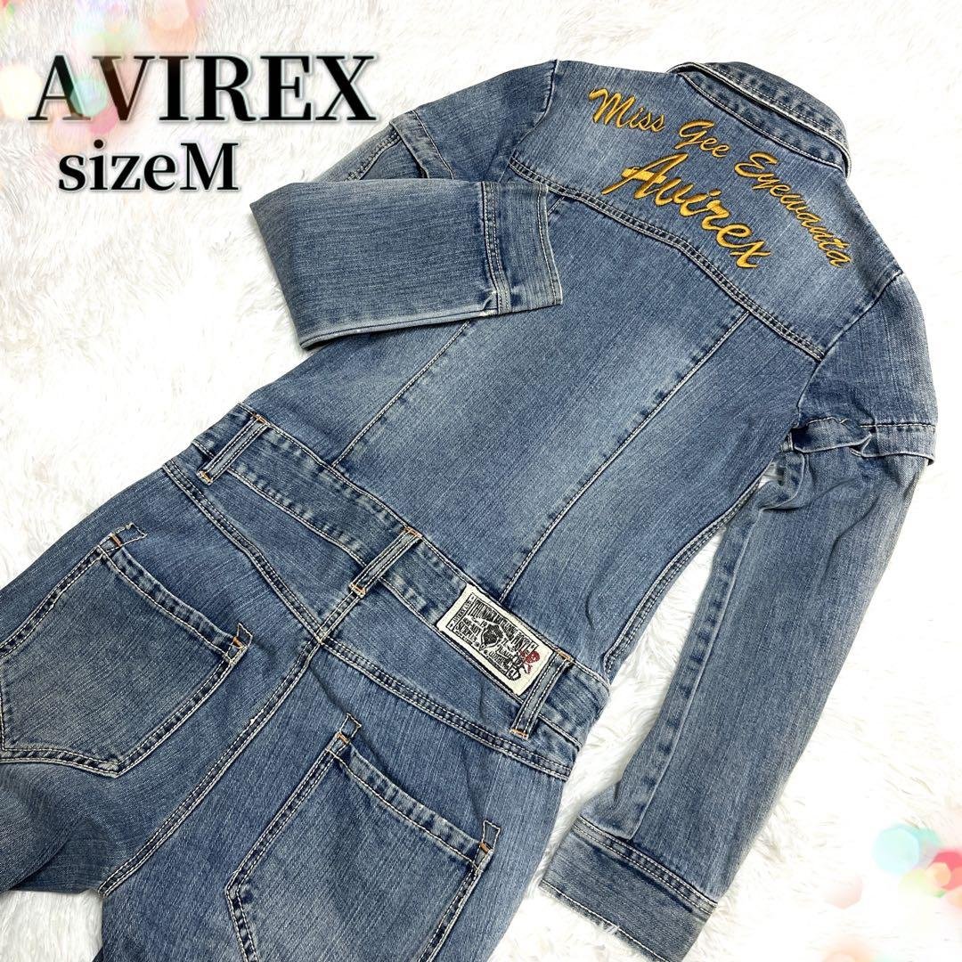 美品 AVIREX 2way デニム オールインワン ブルー つなぎ