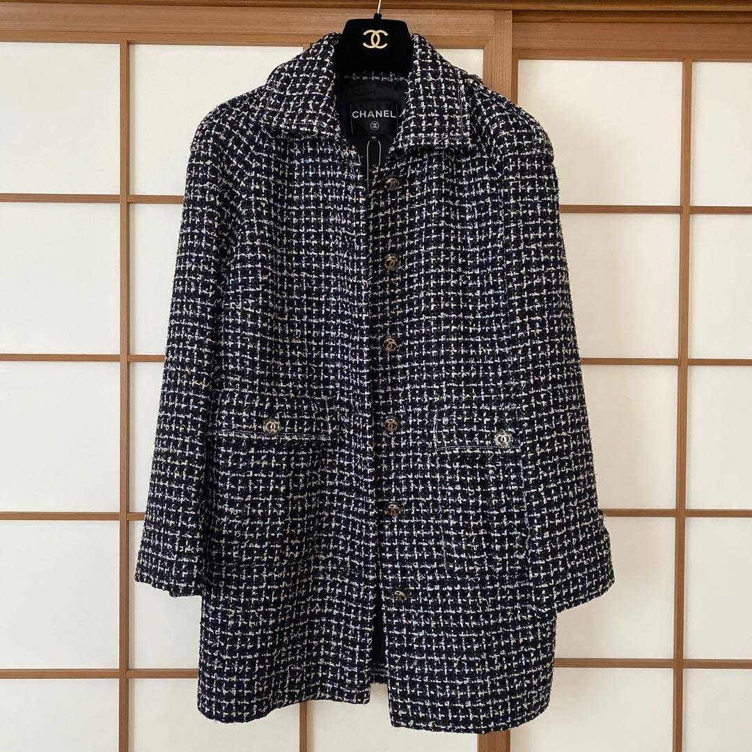 CHANEL ツイードコート 36 ネイビー
