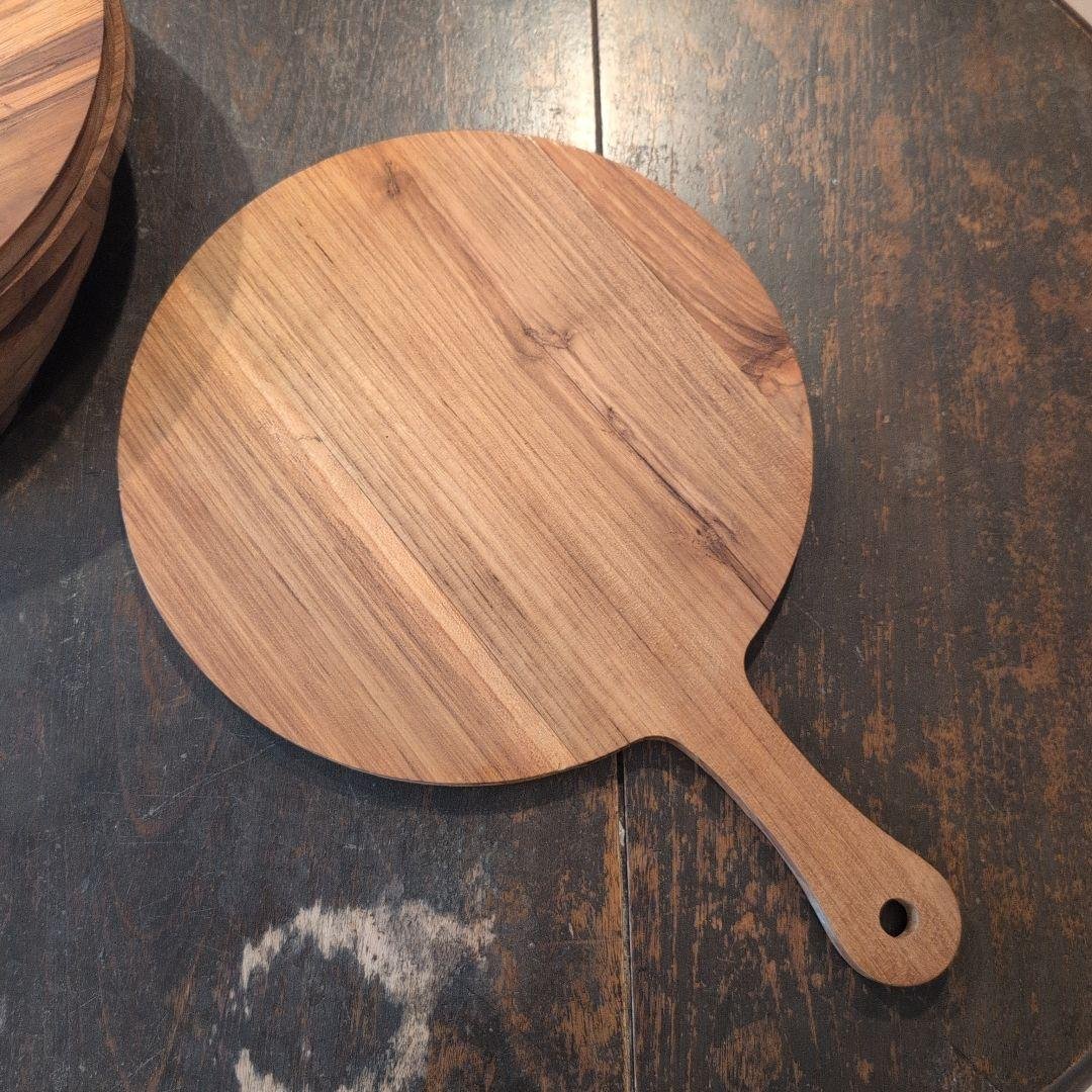 木製（チーク材) 円形サービングボード 持ち手付き　6枚まとめて