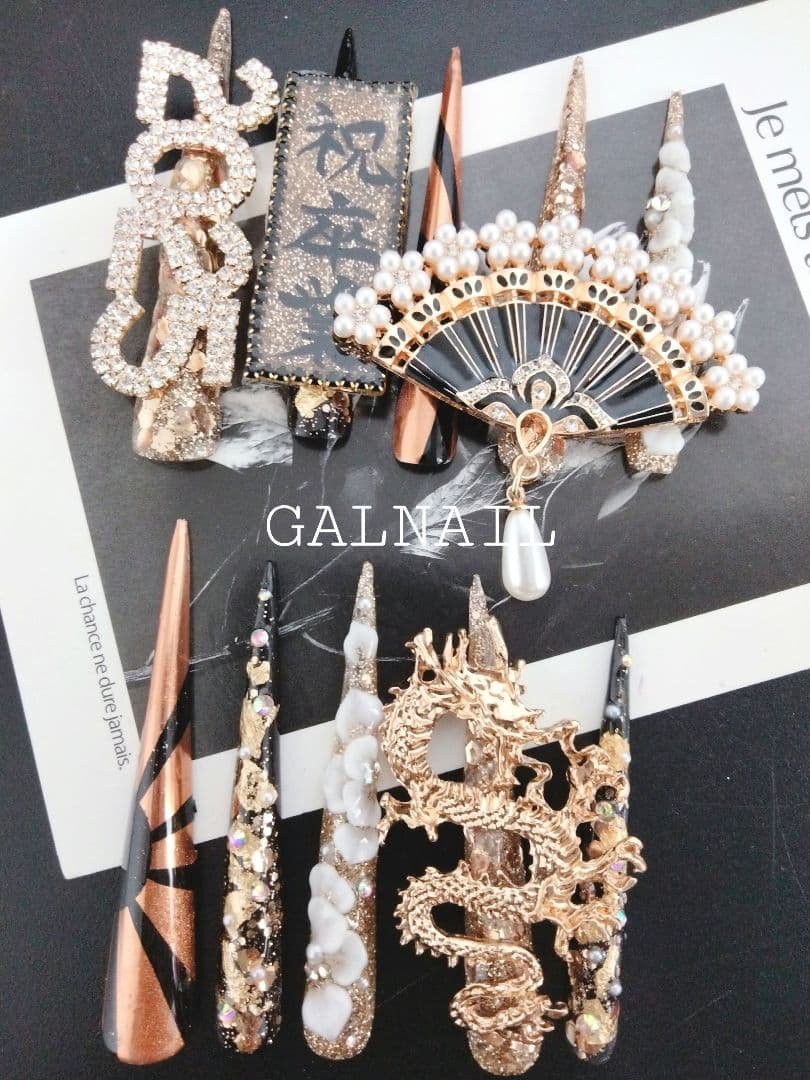 卒業ネイルロングポイント成人式ネイルチップ