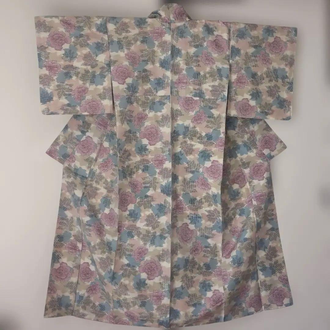 【三花】未使用品　十日町紬　袷　正絹　美品　アンティーク　着物　リユース