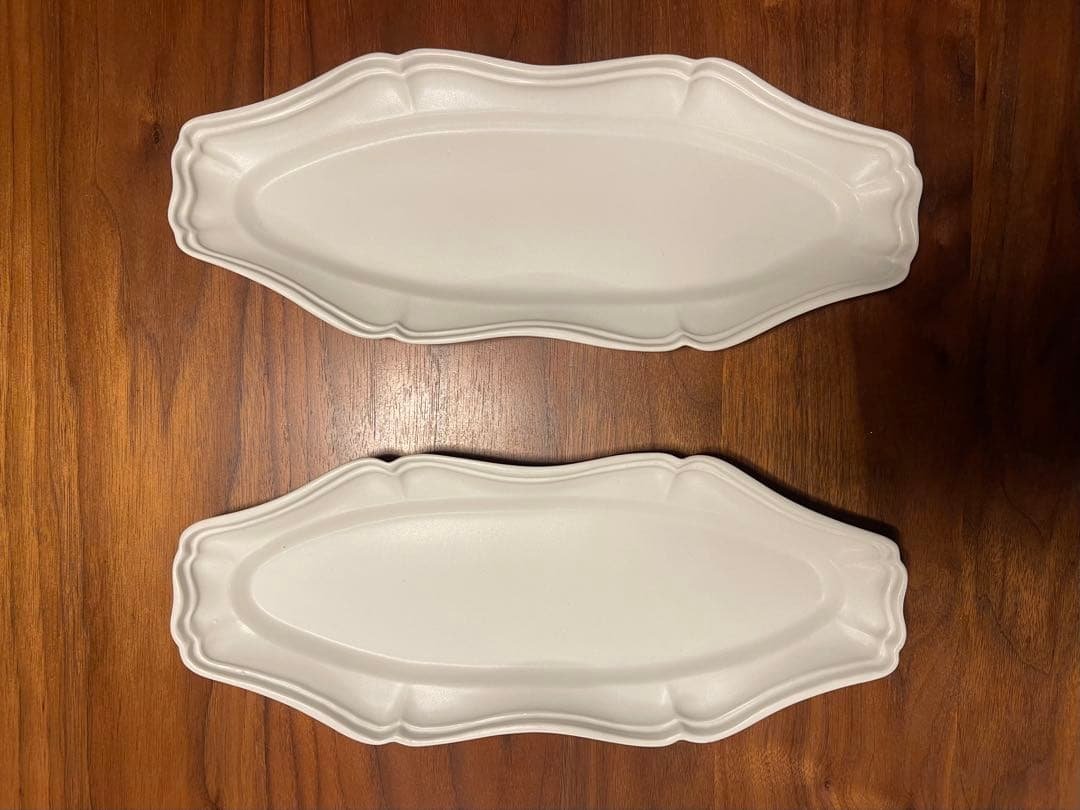 臼杵焼 輪花オーバル長皿 白 White 2枚セット