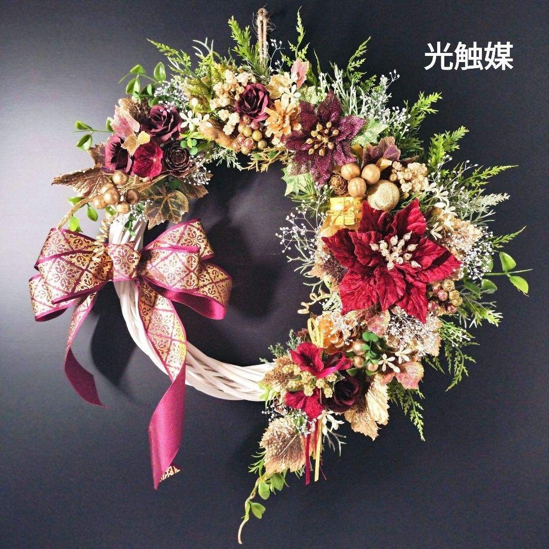 商品名【輝羅】みーこ❤ポインセチアのクリスマス フラワーリース✳玄関リース