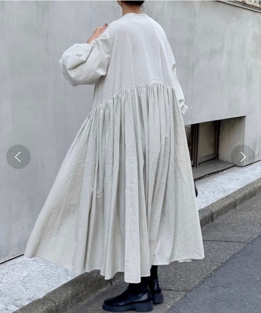 ビアズリー　ストライプ　ギャザーワンピース