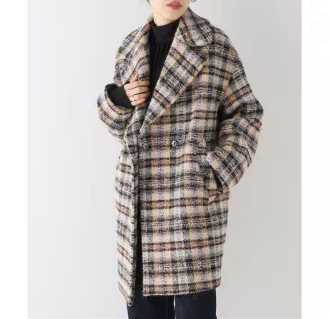 IÉNA チェック柄　シャギー　オーバーサイズコート　38