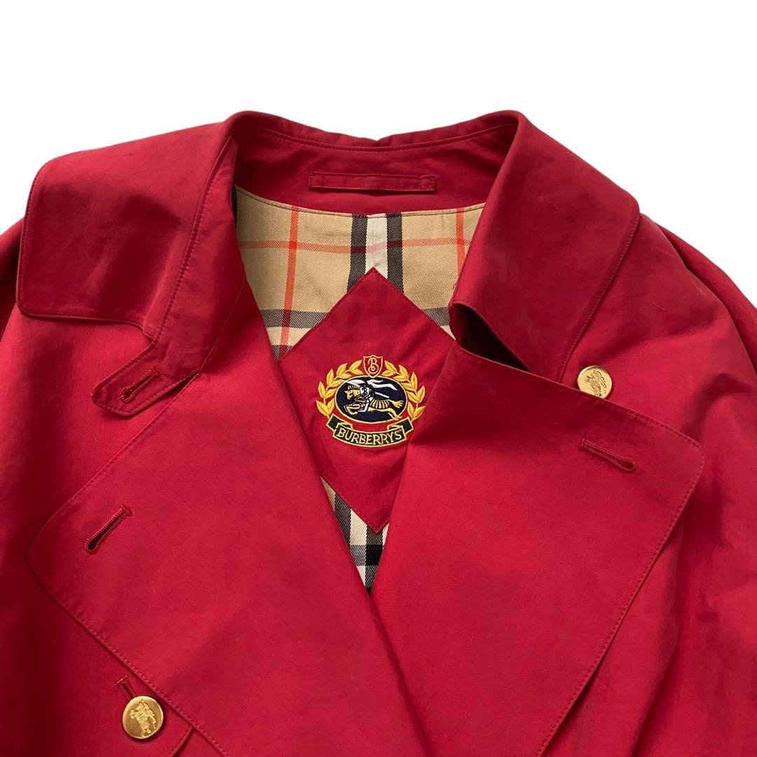 【極美品】 バーバリーズ トレンチコート 金ボタン ノバチェック M相当 赤