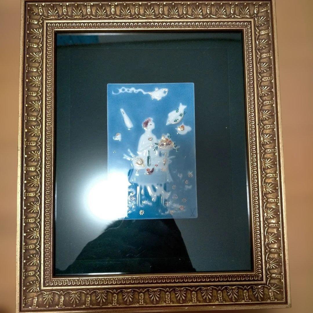 美品 MEISSEN マイセン 陶板画 青のメルヘンシリーズ　魔法の食卓 額縁付