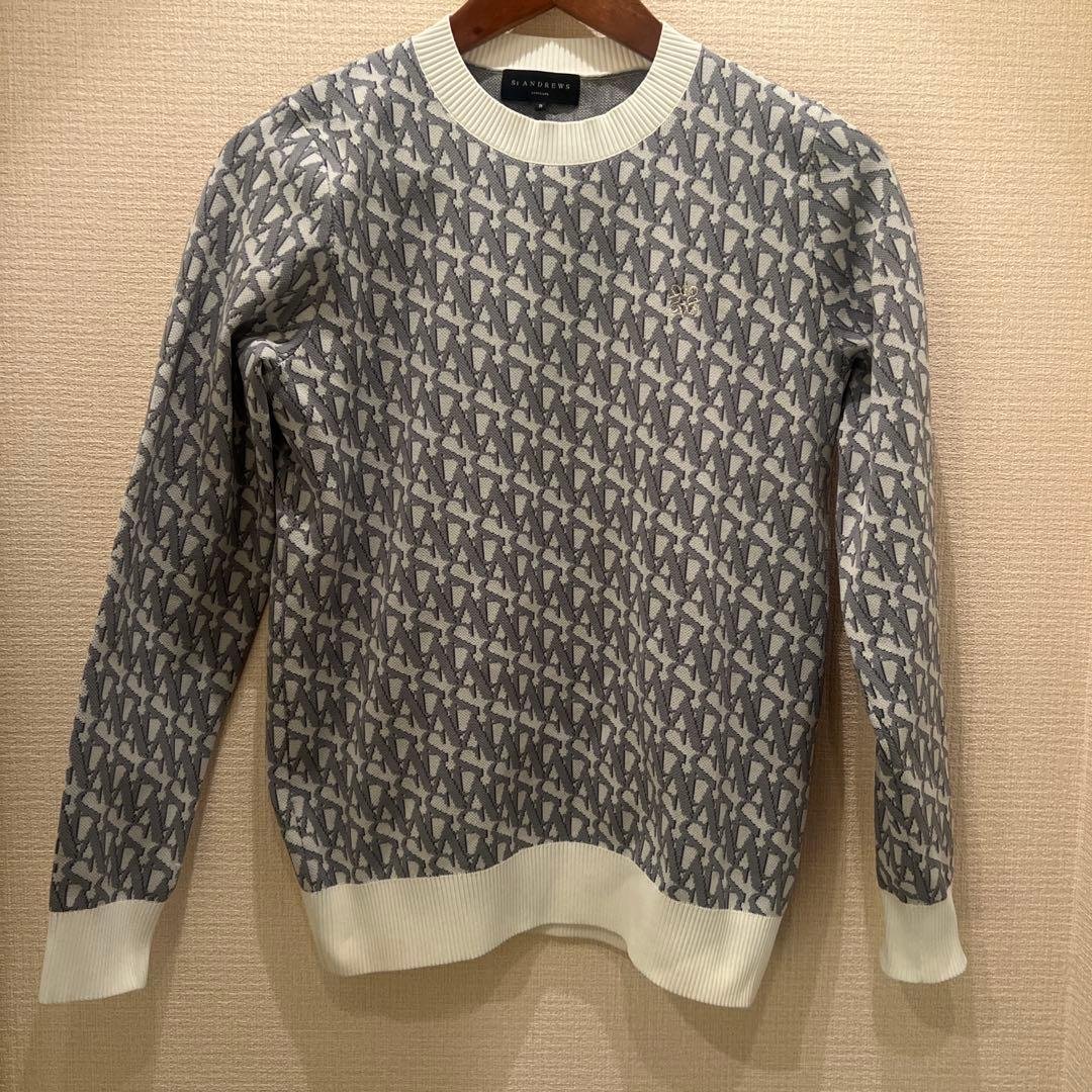 セントアンドリュース 　クルーネック　ホワイト系総柄　ニット　セーター　 S