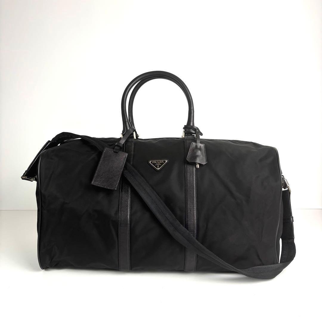 極美品 プラダ 2way ボストンバッグ ナイロン サフィアーノレザー ブラック