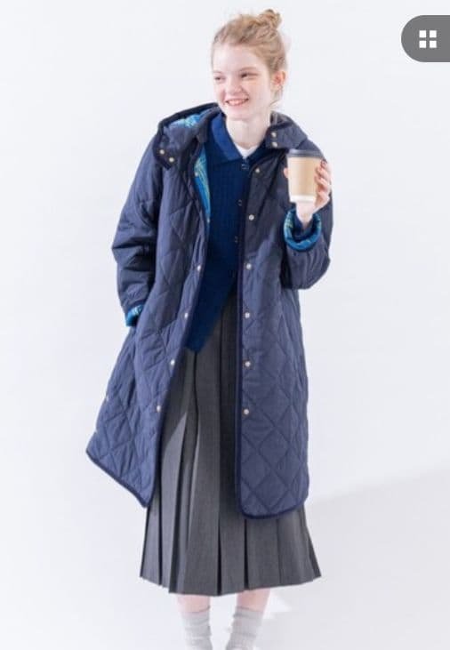 新品タグ付き アフタヌーンティー タータンチェック柄フード付きキルトロングコート