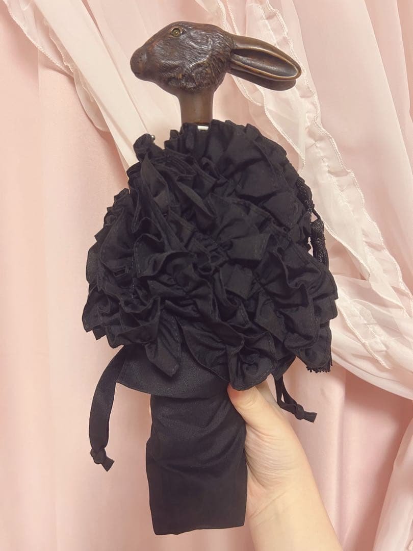 ✨️Guy de Jeanうさぎ折りたたみ傘 フリル仕様 雨晴兼用 ブラック✨️