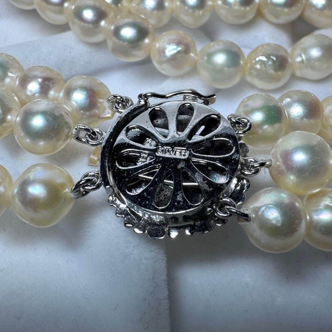 アコヤ真珠 3連 ロングネックレス パール 6.7mm 65cm 124.4g