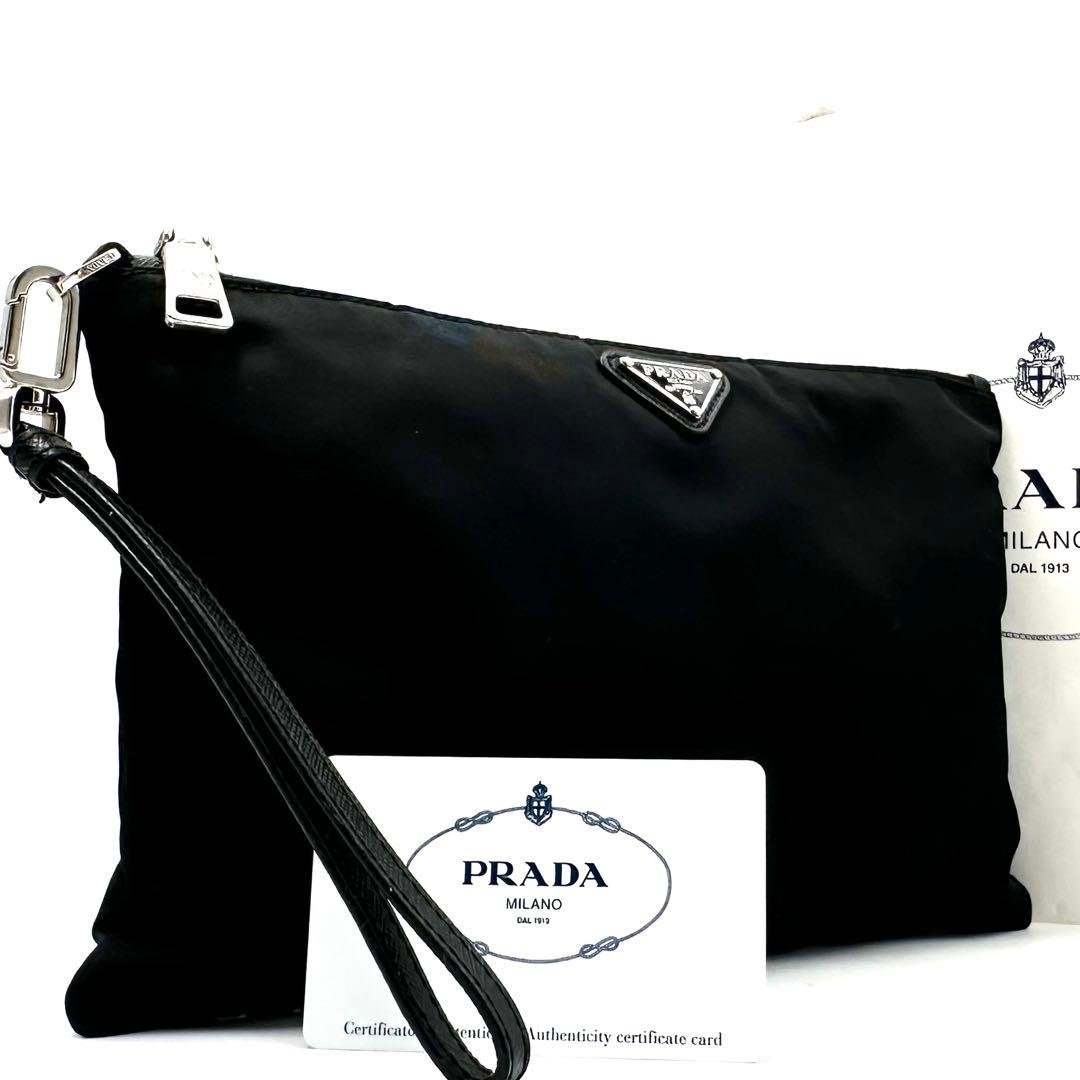 《極美品/現行》ギャラ付 PRADA サフィアーノ ストラップ クラッチバッグ