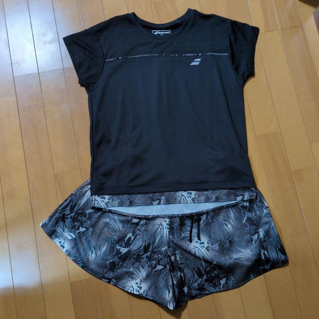 Babolat テニスウェア XL 黒 花柄ショートパンツ　セットアップ