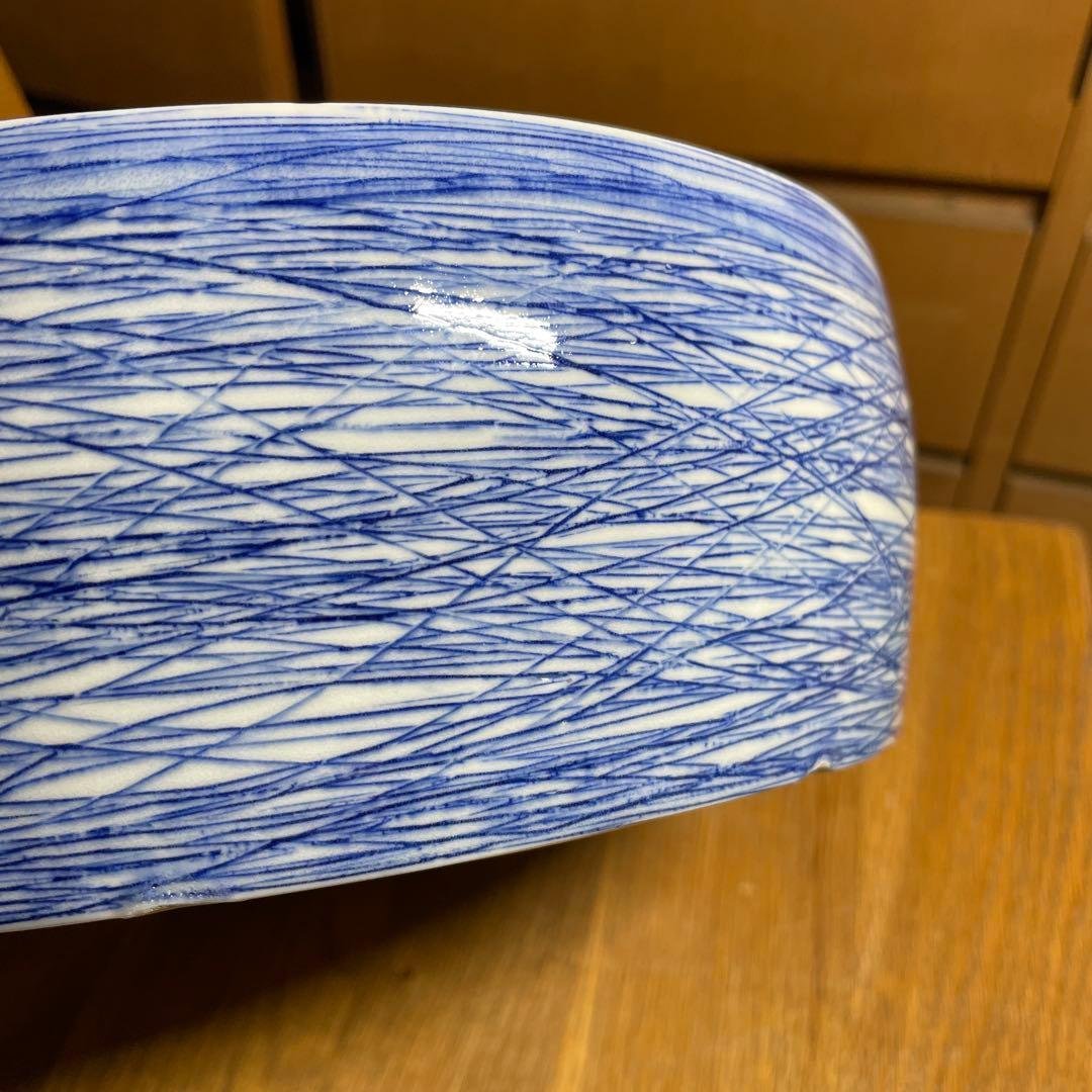 吉川正道　染付線紋銅鑼鉢