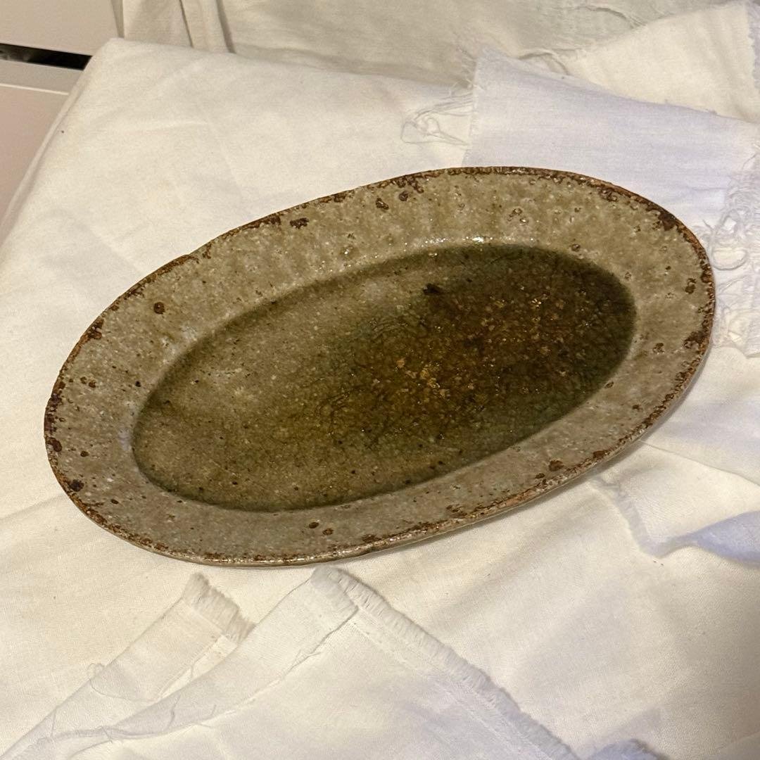 宮城陶器　宮城正幸　オーバル皿中　灰釉