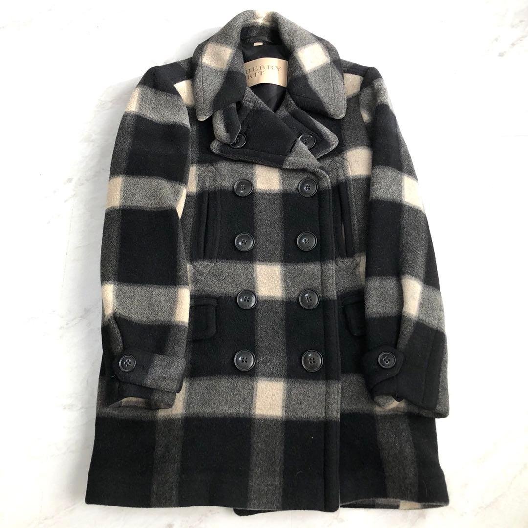 極美品✨️BURBERRY BRIT チェック ウール レザー ピーコート L