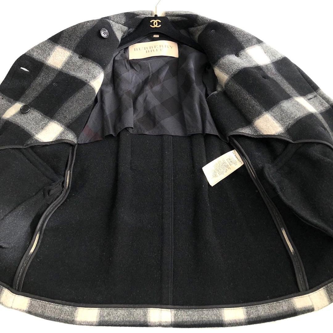 極美品✨️BURBERRY BRIT チェック ウール レザー ピーコート L