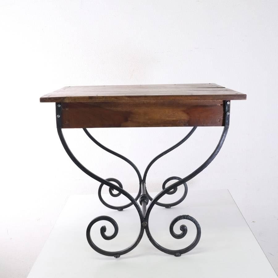 値下アンティーク調 アイアン脚 サイドテーブル 花台 飾り台 古材 引き出し付