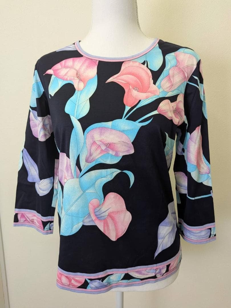 【未使用】LEONARD レオナール 紺 花柄 カットソー 40 綿 100％