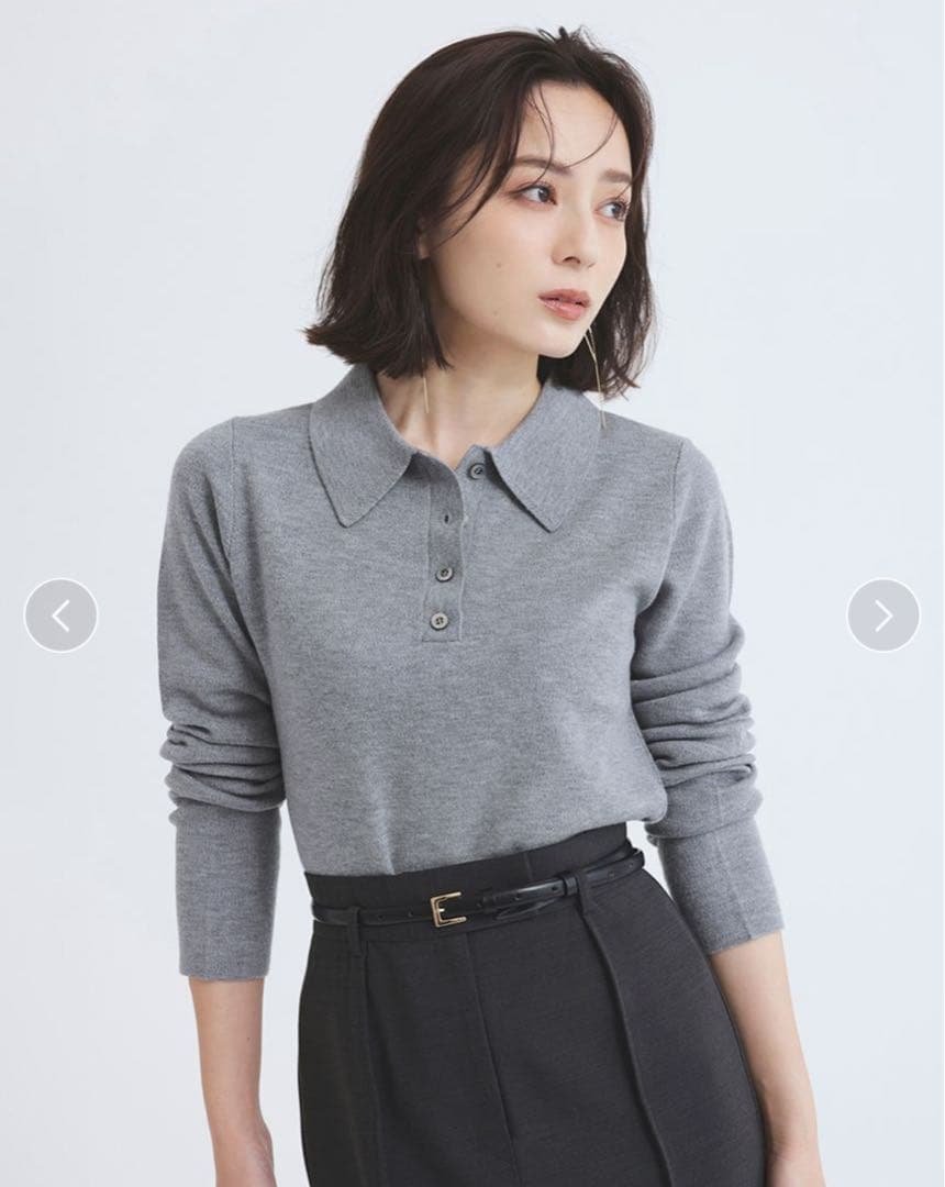 anuans ウールニットポロシャツ　グレー