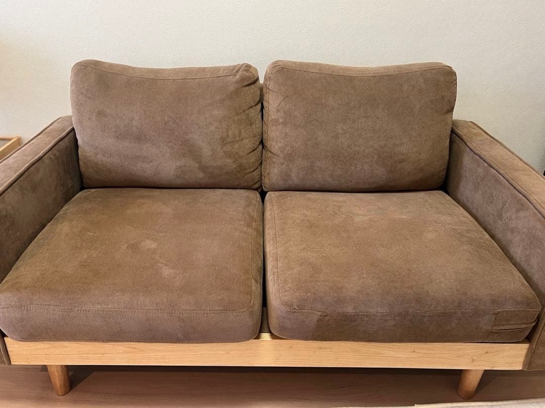Moss 2人掛け コーデュロイソファ モカブラウン 天然木 ローソファ